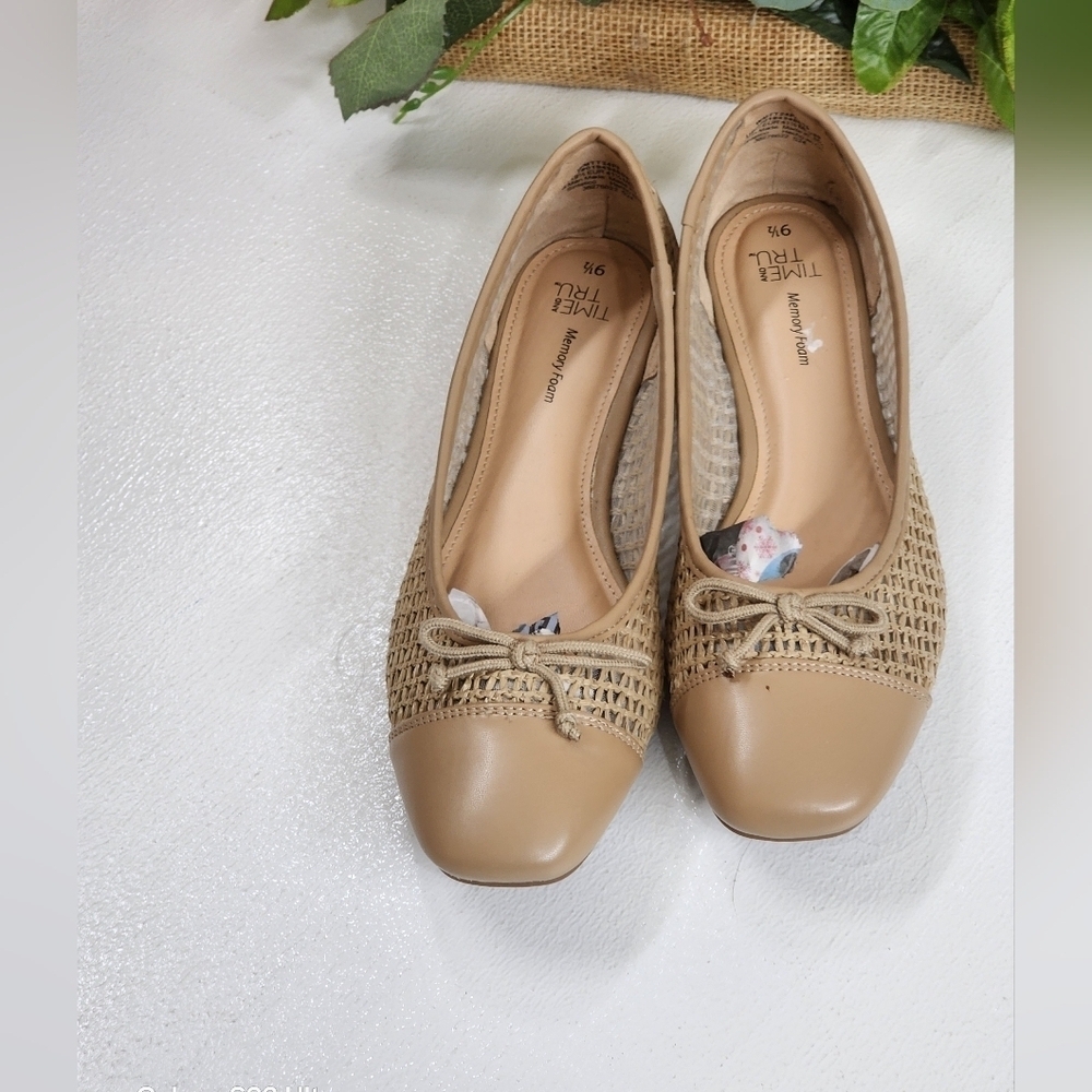 Time and Tru Tan Ballet Flats with Elegant Bow
